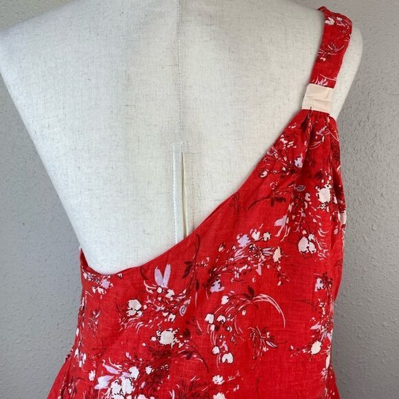 NWOT Free People Linen Blend One Shoulder Midi Dress Size L - Picture 6 of 9